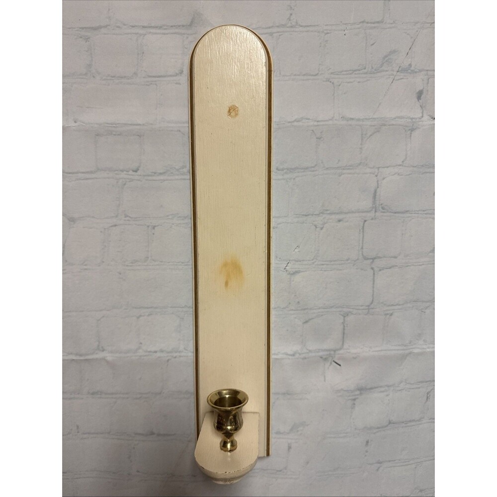 JULIAN SCONCE WOOD CREAM GOLD 17" NEW IN BOX HOME INTERIORS #11706 brass candle